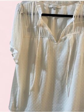 LOFT White Ruffled Neck Blouse